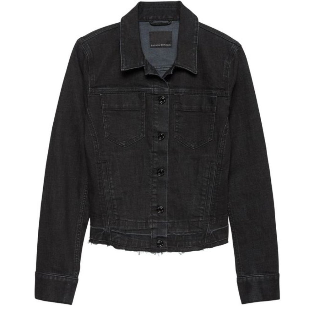 Banana Republic Black Frayed Hem Denim Jacket S